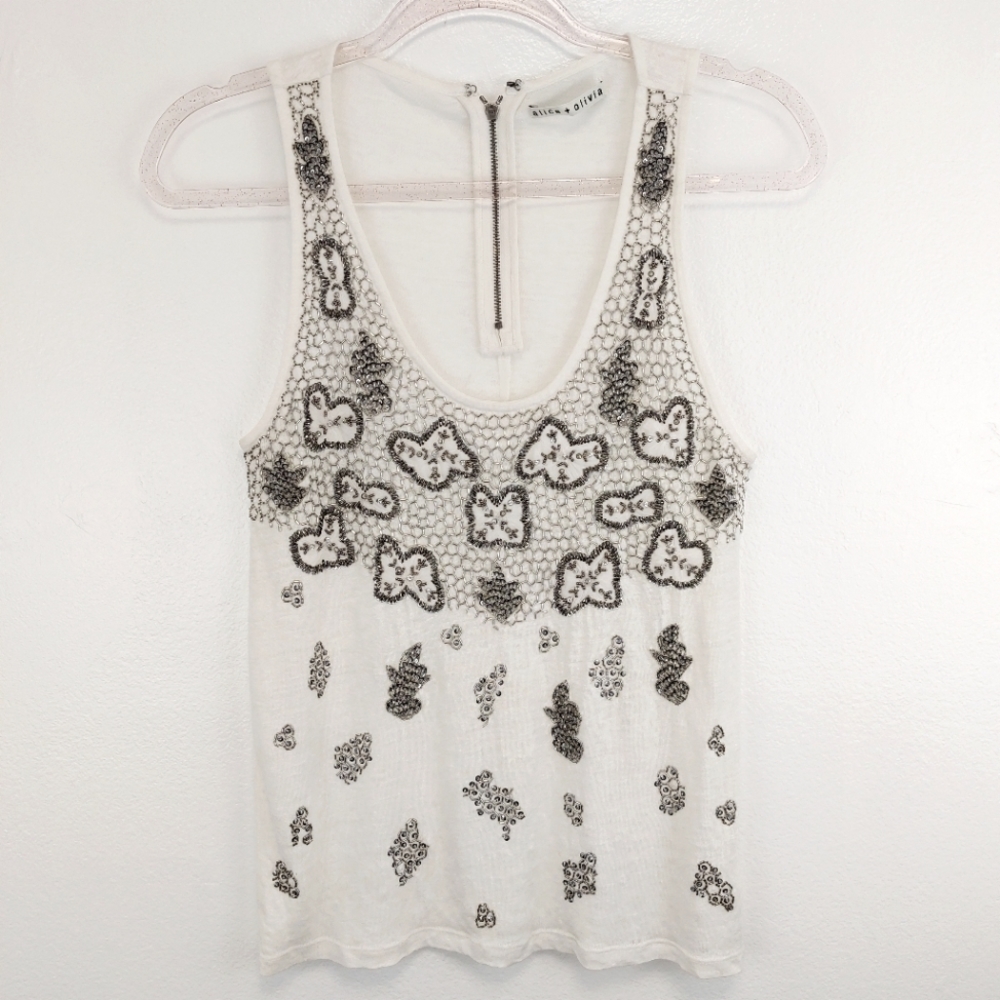 Alice+Olivia Beaded 100% Linen Top